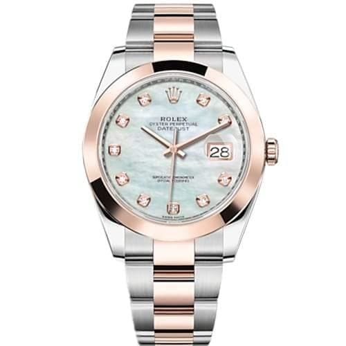 Rolex, Oyster Perpetual Datejust 41mm, Two-Tone Stainless Steel and 18k Everose Gold Oyster bracelet, Pearl Diamond dial Smooth Bezel, Stainless Steel and 18k Everose Gold Case Men's Watch, Ref. # 126301-0013
