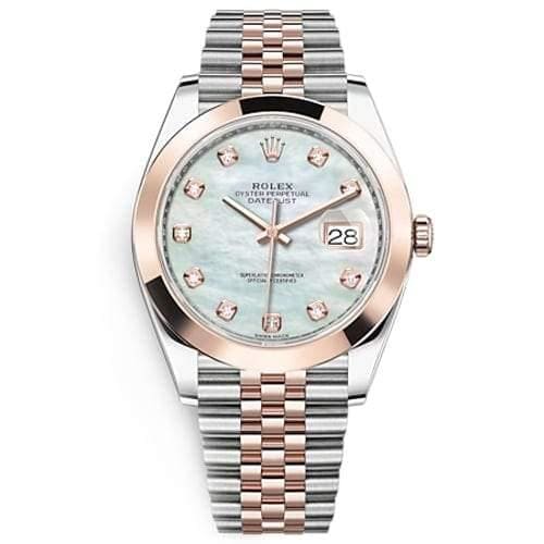 Rolex, Oyster Perpetual Datejust 41mm, Two-Tone Stainless Steel and 18k everose Gold Jubilee bracelet, Pearl Diamond dial Smooth Bezel, Stainless Steel and 18k everose Gold Case Men's Watch, Ref. # 126301-0014