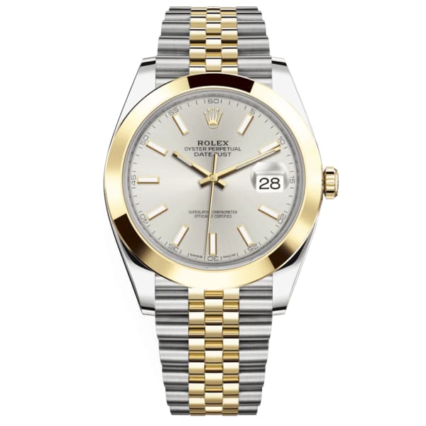Rolex, Oyster Perpetual Datejust 41mm, Two-Tone Stainless Steel and 18k Yellow Gold Jubilee bracelet, Silver dial Smooth Bezel, Stainless Steel and 18k Yellow Gold Case Men's Watch, Ref. # 126303-0002