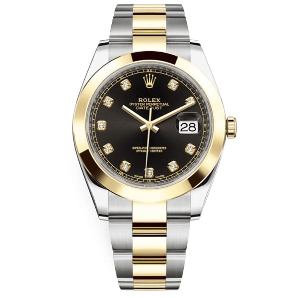 Rolex, Oyster Perpetual Datejust 41mm, Two-Tone Stainless Steel and 18k Yellow Gold Oyster bracelet, Black dial Smooth bezel, Stainless Steel and 18k Yellow Gold Case Men's Watch, Ref. # 126303-0005