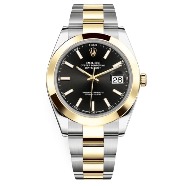 Rolex, Oyster Perpetual Datejust 41mm, Two-Tone Stainless Steel and 18k Yellow Gold Oyster bracelet, Black dial Smooth bezel, Stainless Steel and 18k Yellow Gold Case Men's Watch, Ref. # 126303-0013