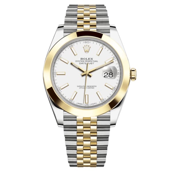 Rolex, Oyster Perpetual Datejust 41mm, Two-Tone Stainless Steel and 18k Yellow Gold Jubilee bracelet, White dial Smooth bezel, Stainless Steel and 18k Yellow Gold Case Men's Watch, Ref. # 126303-0016