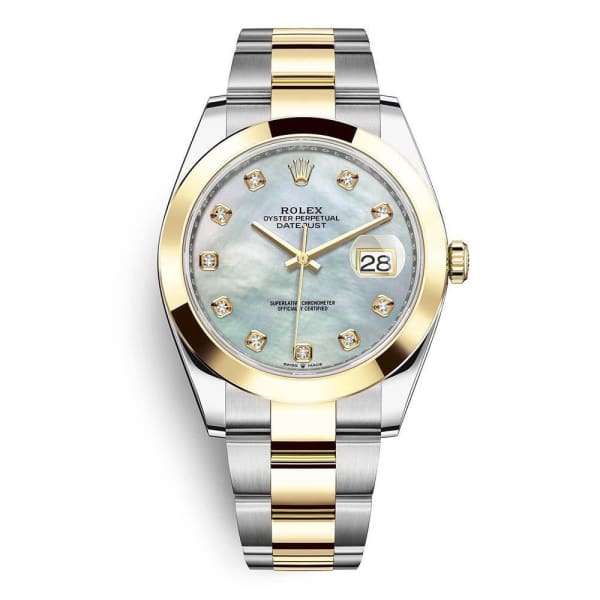 Rolex, Datejust 41mm, Two-Tone Stainless Steel and 18k Yellow Gold Oyster bracelet, White mother-of-pearl diamond dial Smooth bezel, Stainless steel and 18k yellow gold Case Men's Watch, Ref. # 126303-0017