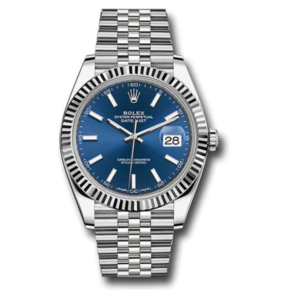 Rolex, Oyster Perpetual Datejust 41mm, Two-Tone Stainless Steel and 18k white Gold Jubilee bracelet, Blue dial Fluted bezel, Stainless Steel and 18k white Gold Case Men's Watch, Ref. # 126334-0002