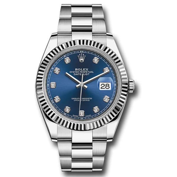 Rolex, Oyster Perpetual Datejust 41mm, Stainless Steel Oyster bracelet, Blue Diamond dial Fluted bezel, Oystersteel and 18k white gold Case Men's Watch, Ref. # 126334-0015