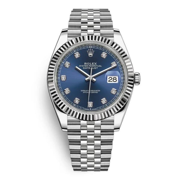 Rolex, Datejust 41mm, Stainless Steel Jubilee bracelet, Blue Diamond dial Fluted bezel, Oystersteel and 18k white gold Case Men's Watch, Ref. # 126334-0016