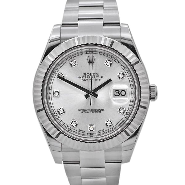 Rolex Datejust II 41mm 18k White Gold Silver Diamond Dial Ref# 116334, Dial