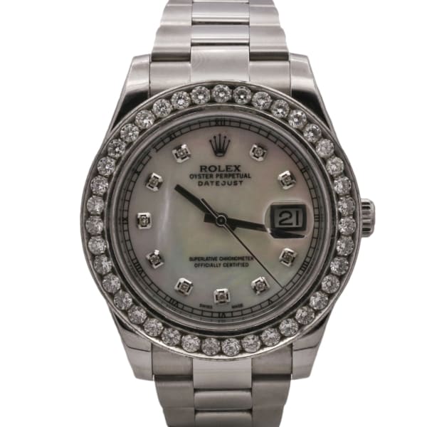 Rolex, Datejust II 41mm, Stainless Steel Oyster bracelet, Mother-of-Pearl diamond dial Diamond bezel, Men's Watch 116334