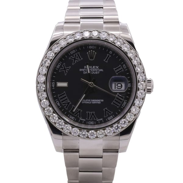 Rolex, Datejust II 41mm, Stainless Steel Oyster bracelet, Black dial Diamond bezel, Men's Watch 116300