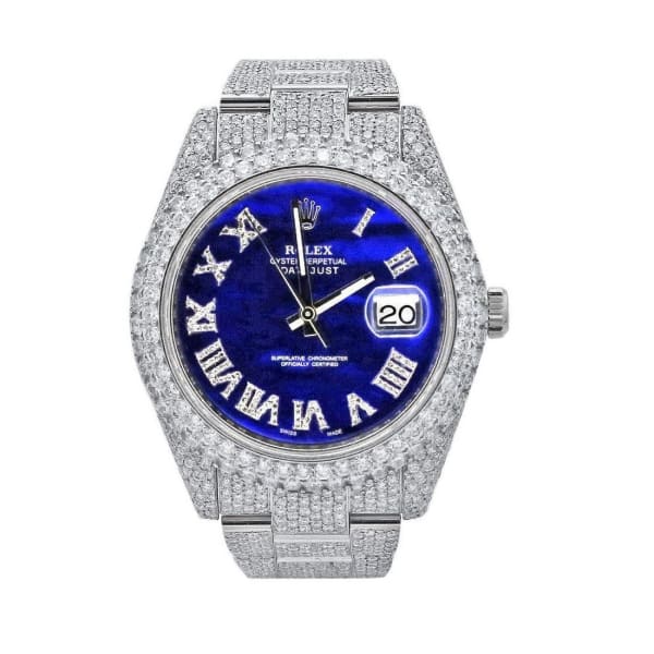 Rolex Datejust II, 41mm, Stainless Steel Iced Out, Blue Roman Diamond Dial, 116300