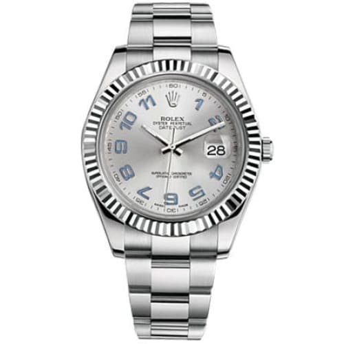 Rolex, Datejust II 41mm, Stainless Steel Oyster bracelet, Rhodium diamond dial Fluted bezel, Men's Watch 116334RBLAO