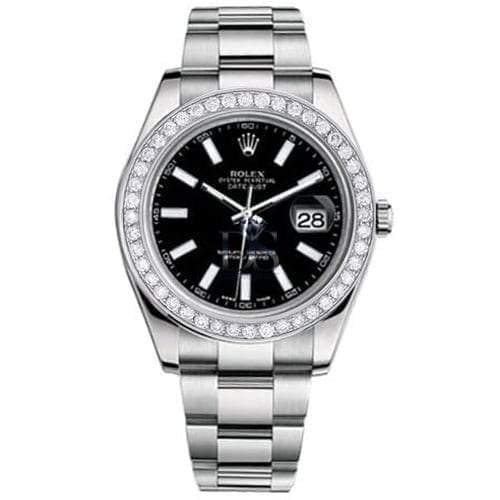 Rolex, Datejust II 41mm, Stainless Steel Oyster bracelet, Black dial Diamond bezel, Men's Watch 116300BKDB