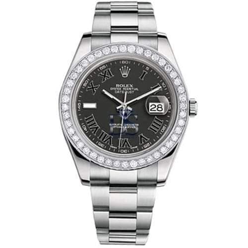 Rolex, Datejust II 41mm, Stainless Steel Oyster bracelet, Black dial Diamond bezel, Men's Watch 116300BKDB
