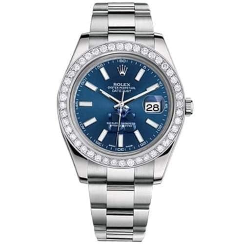 Rolex, Datejust II 41mm, Stainless Steel Oyster bracelet, Blue Index dial Diamond bezel, Men's Watch 116300BLDB