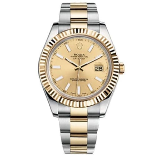 Rolex, Datejust II 41mm, Two-Tone Stainless Steel and 18k yellow Gold Jubilee bracelet, Champagne dial Fluted bezel, Men's Watch 116333CSO