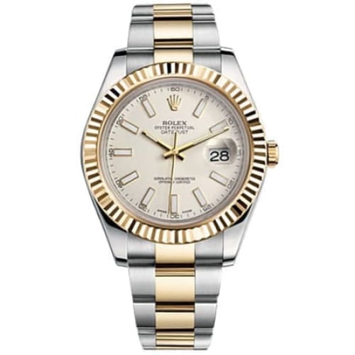 Rolex Datejust II Ivory Index Dial, 18k Yellow Gold Bezel, Oyster Bracelet Mens Watch 116333ISO