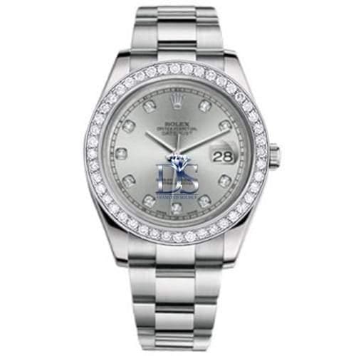 Rolex Datejust II Silver Diamond Dial 18k White Gold Bezel with diamonds Oyster Bracelet Mens Watch 116300SDDB