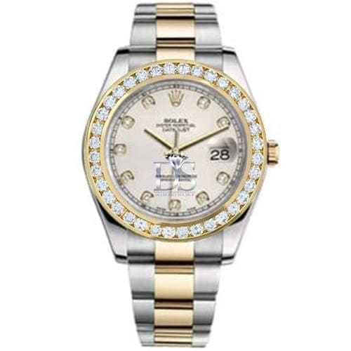 Rolex Datejust II Silver Diamond Dial 18k Yellow Gold Bezel with diamonds Oyster Bracelet Mens Watch 116300IDODB