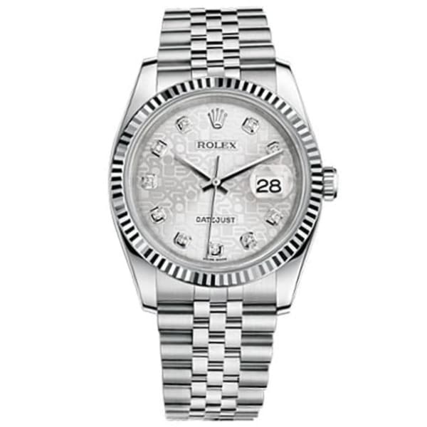 Rolex, Datejust Silver Jubilee Diamond Dial Jubilee Bracelet 18k White Gold Fluted Bezel Mens Watch 116234 SJDJ