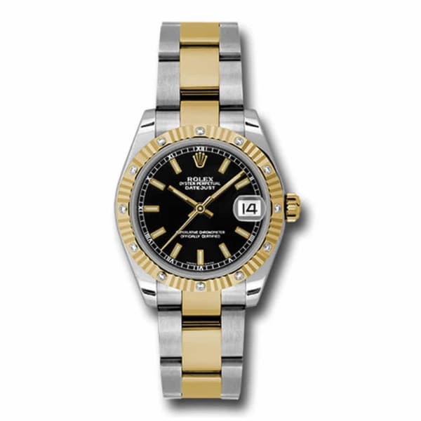 Rolex, Datejust 31mm, Two-Tone Stainless Steel and 18k Yellow Gold Oyster bracelet, Black dial, Ladies Watch 178313 bkio