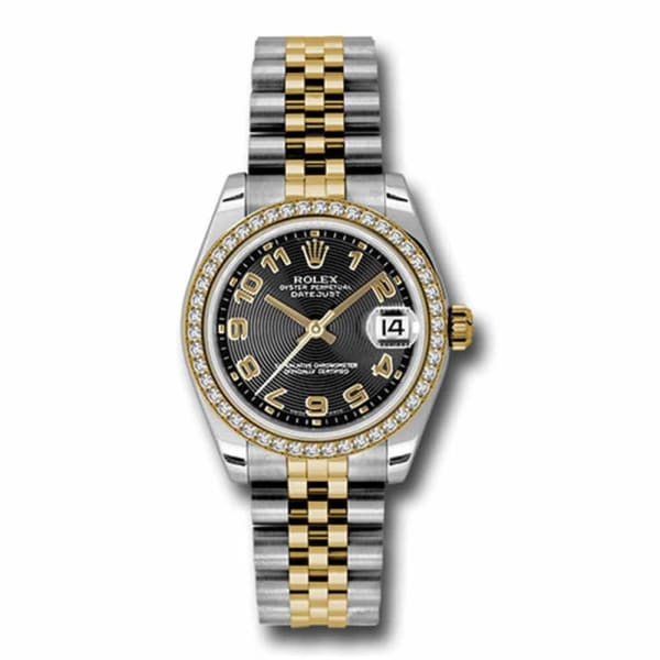 Rolex, Datejust 31mm, Two-Tone Stainless Steel and 18k Yellow Gold Jubilee bracelet, Black dial Diamond bezel, Ladies Watch 178383 bkcaj
