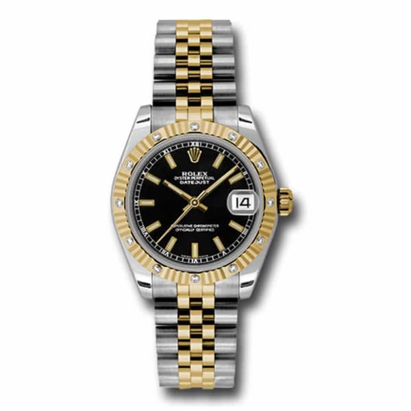 Rolex, Datejust 31mm, Two-Tone Stainless Steel and 18k Yellow Gold Jubilee bracelet, Black dial, Ladies Watch 178313 bkij