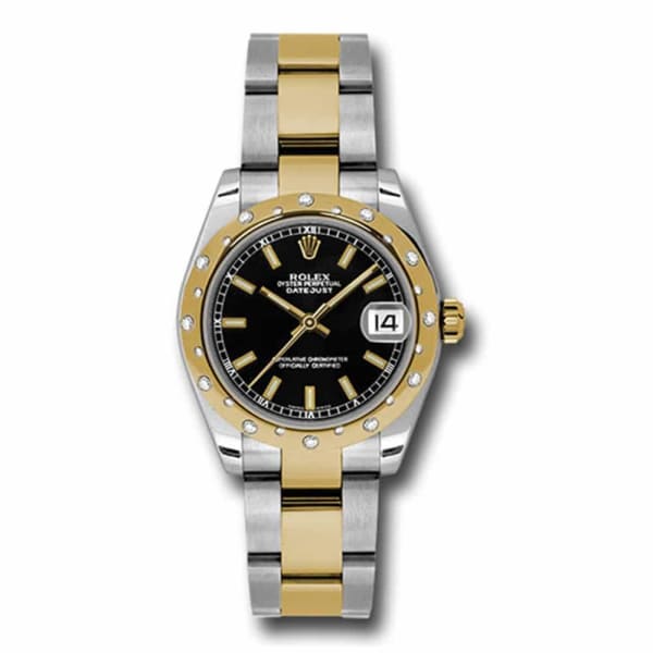 Rolex, Datejust 31mm, Two-Tone Stainless Steel and 18k Yellow Gold Oyster bracelet, Black dial, Ladies Watch 178343 bkio