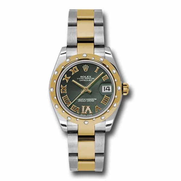 Rolex, Datejust, with diamonds, 31mm Green dial, Stainless steel and 18k Yellow gold Oyster, 178343 ogdro
