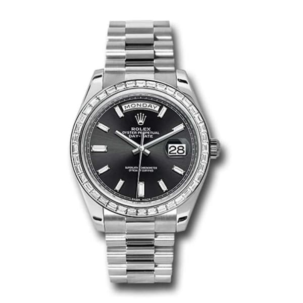 Rolex, Day-Date 40 Presidential Black dial, Diamond Bezel, President bracelet, Watch 228396tbr-0012