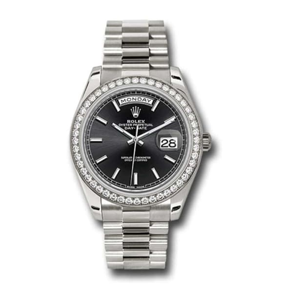 Rolex Day-Date 40 Presidential Black dial, Diamond Bezel, President bracelet, White gold Watch 228349rbr-0002