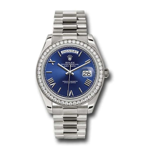 Rolex, Day-Date 40 Presidential Blue dial, Diamond Bezel, President bracelet, White gold Watch 228349rbr-0005