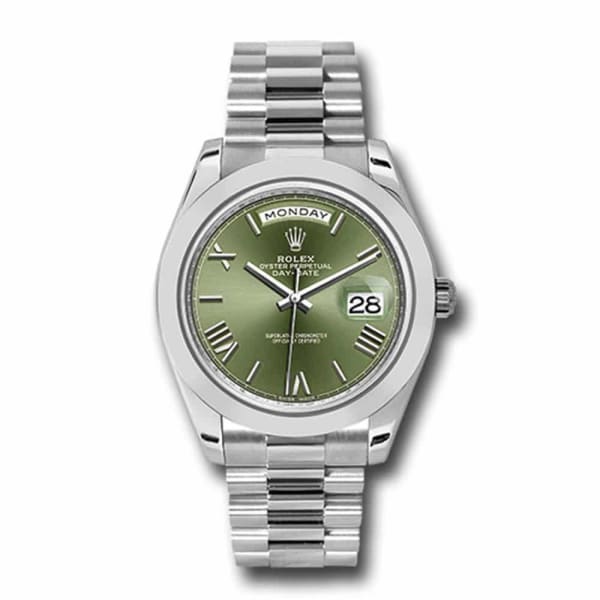 Rolex, Day-Date 40 Presidential Olive green dial, Smooth Bezel, President bracelet, Watch 228206-0027