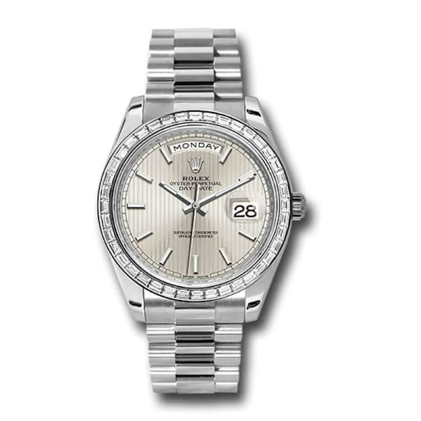Rolex, Day-Date 40 Presidential Silver dial, Diamond Bezel, President bracelet, Watch 228396tbr-0022