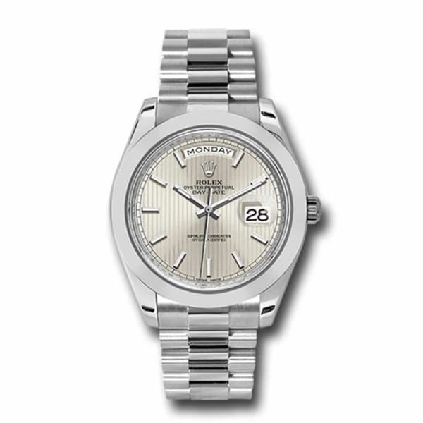 Rolex Day-Date 40 Presidential Silver dial, Smooth Bezel, President bracelet, Watch 228206-0034