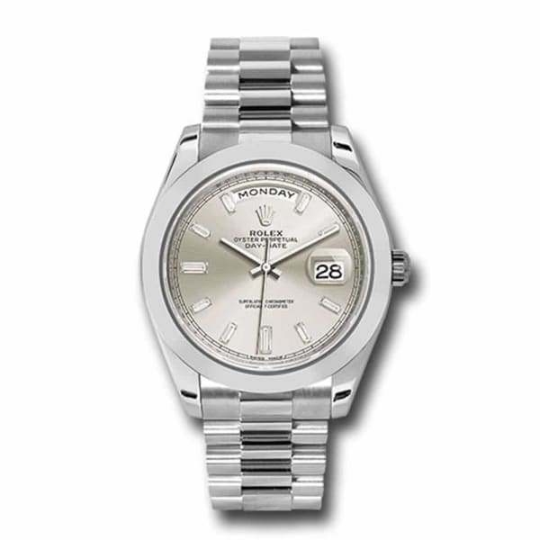 Rolex, Day-Date 40 Presidential Silver dial, Smooth Bezel, President bracelet, Watch 228206-0012