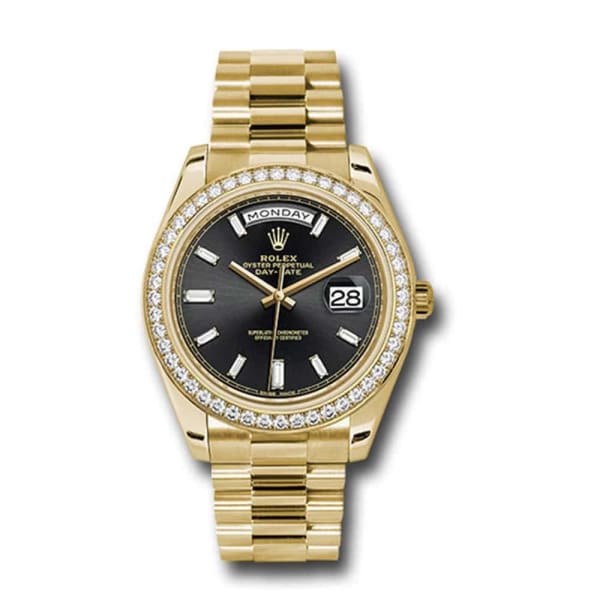 Rolex Day-Date 40 Presidential, Yellow gold, Black dial, Diamond Bezel, 228348rbr-0001
