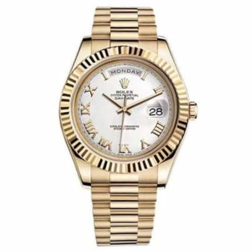 Rolex Day-Date II White Dial Automatic Yellow Gold President Mens Watch 218238