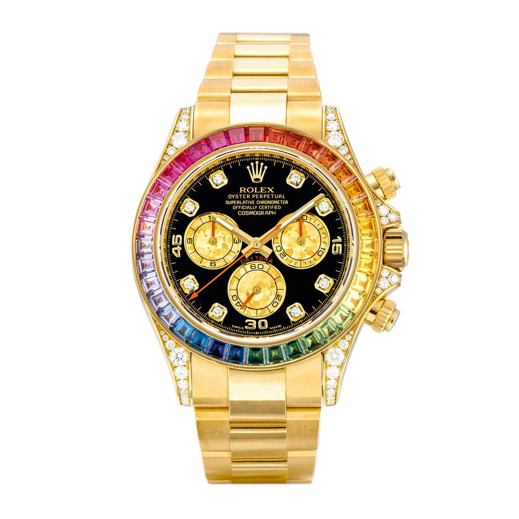 Rolex, Daytona Rainbow, Black dial, Diamond Bezel, Oyster bracelet, Yellow gold Watch 116598 RBOW