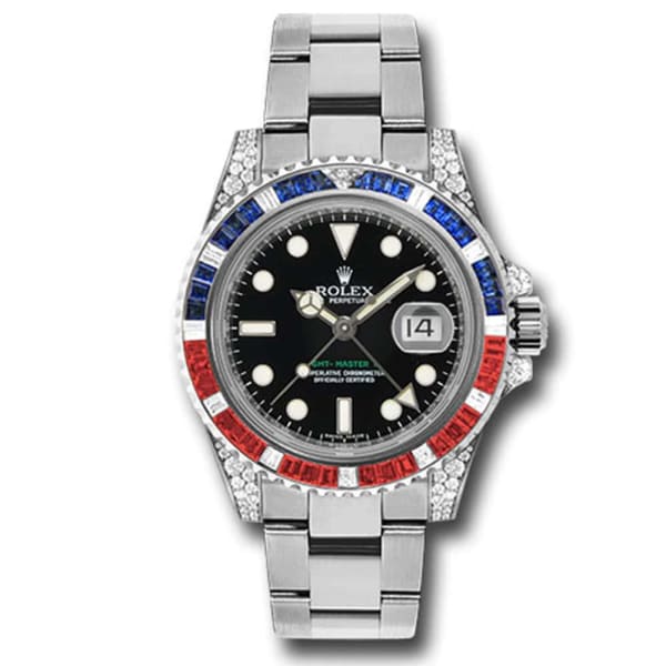 Rolex GMT Master II, Black Dial 18k White Gold Mens Watch with diamonds 116759SARU