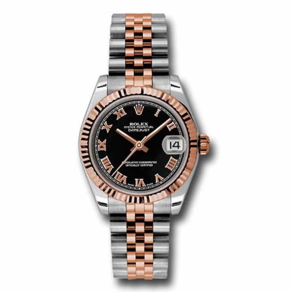 Rolex, Datejust 31mm, Two-Tone Stainless Steel and 18k Rose Gold Jubilee bracelet, Black dial Fluted bezel, Ladies Watch 178271 bkrj