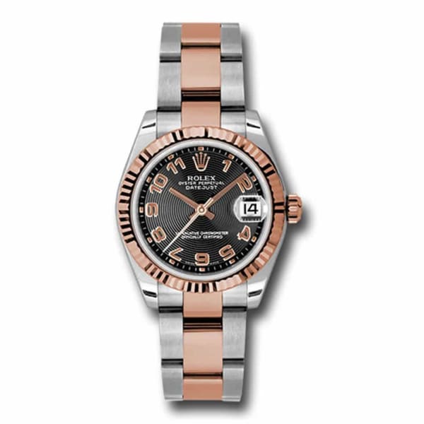 Rolex, Datejust 31mm, Two-Tone Stainless Steel and 18k Rose Gold Oyster bracelet, Black dial Fluted bezel, Ladies Watch 178271 bkcao