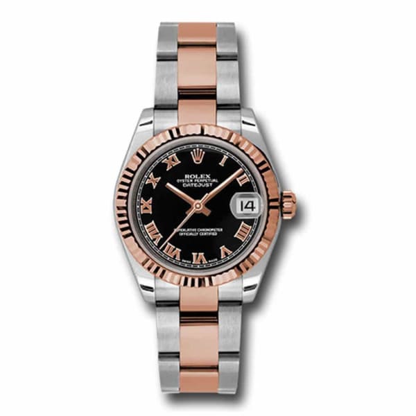 Rolex, Datejust 31mm, Two-Tone Stainless Steel and 18k Rose Gold Oyster bracelet, Black dial Fluted bezel, Ladies Watch 178271 bkro