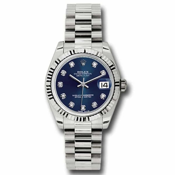 Rolex, Ladies Watch Datejust 31mm Blue dial, White Gold Fluted Bezel, President, 178279 bldp