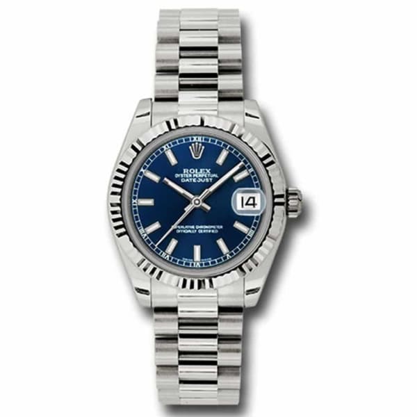 Rolex, Ladies Watch Datejust 31mm Blue dial, White Gold Fluted Bezel, President, 178279 blip