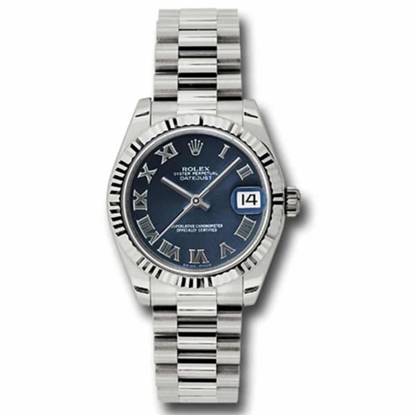 Rolex Ladies Watch Datejust 31mm Blue dial, White Gold Fluted Bezel, President, 178279 blrp