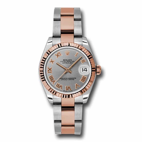 Rolex, Ladies Watch Datejust 31mm Grey dial, Fluted bezel, Stainless steel, and 18k Rose gold Oyster, 178271 gro