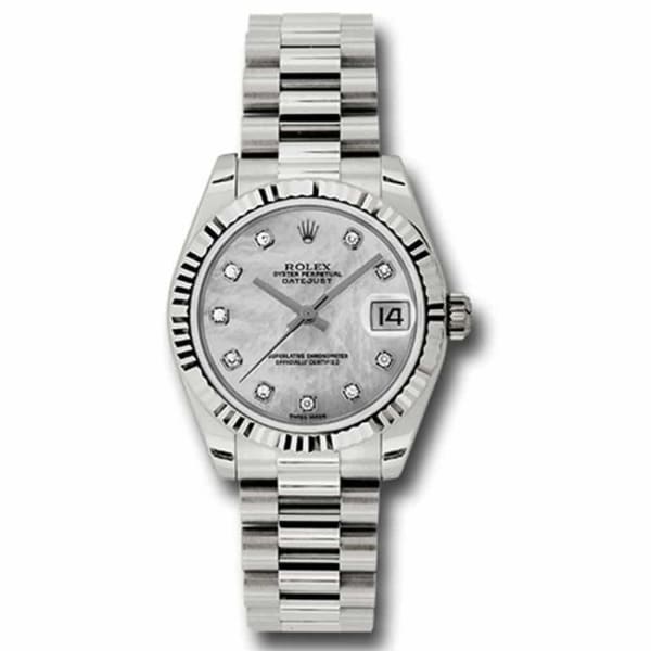 Rolex Ladies Watch Datejust 31mm Mother-of-pearl dial, White Gold Fluted Bezel, President, 178279 mdp