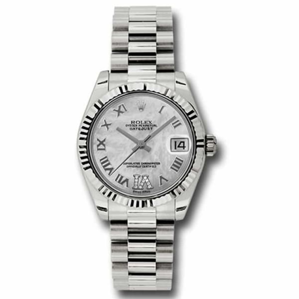 Rolex, Ladies Watch Datejust 31mm Mother-of-pearl dial, White Gold Fluted Bezel, President, 178279