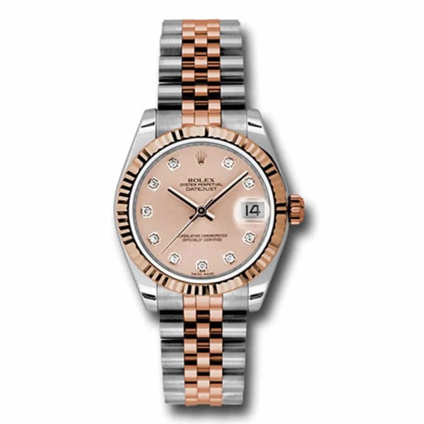 Rolex, Ladies Watch Datejust 31mm Pink dial, Fluted bezel, Stainless steel, and 18k Rose gold Jubilee, 178271 pchdj