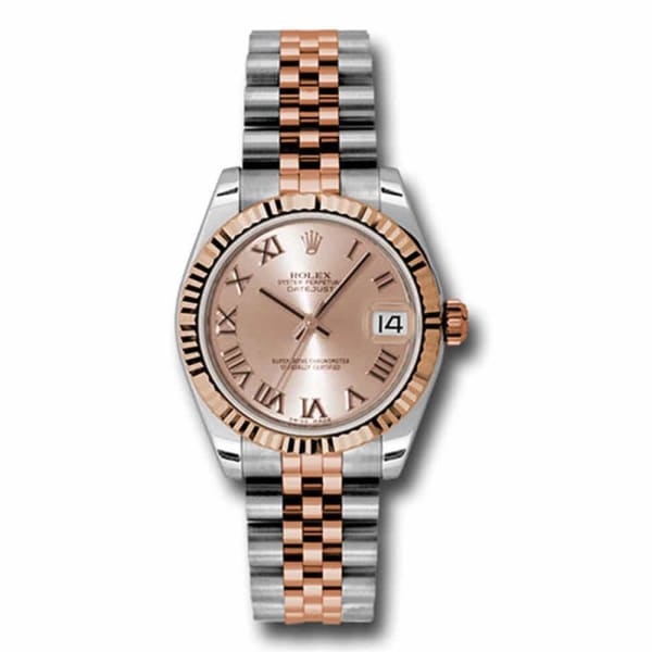 Rolex, Ladies Watch Datejust 31mm Pink dial, Fluted bezel, Stainless steel, and 18k Rose gold Jubilee, 178271 prj